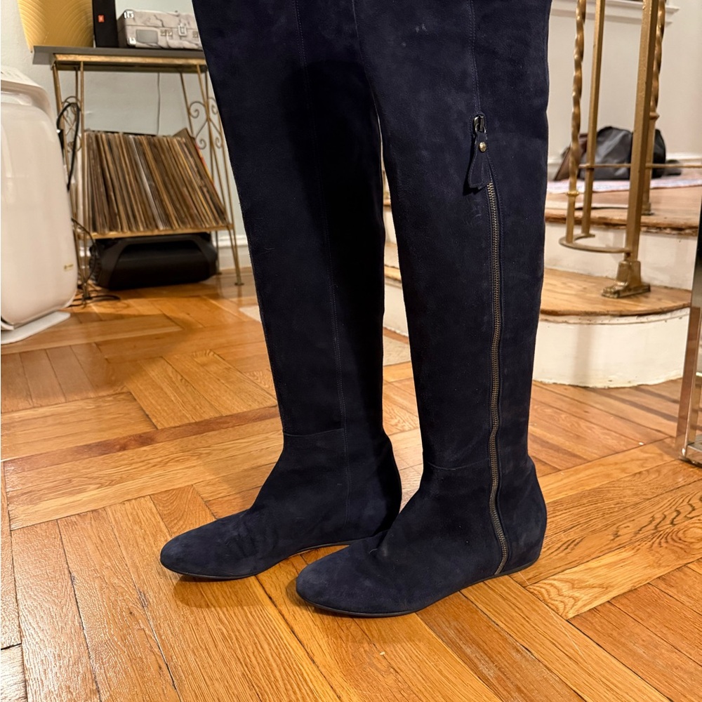 Stuart Weitzman Midnight Blue Leather Zip Over the Knee Boots size 10